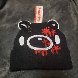 Black Gloomy Goth, Emo, Punk Bear Bloody Beanie Hoodie with Safety Pin Ear